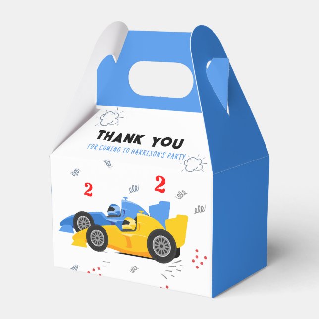 Two Fast 2nd Birthday Kids Racing Cars Name Favor Box (Front Side)