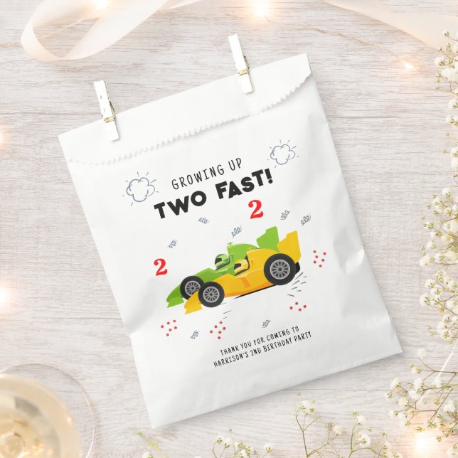 Two Fast 2nd Birthday Kids Racing Cars Name Favour Bag (Clipped)