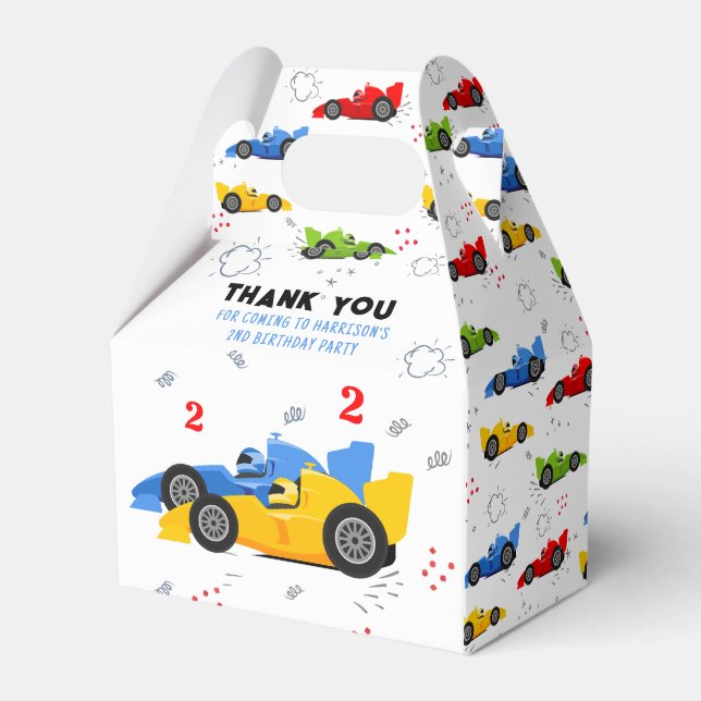 Two Fast 2nd Birthday Kids Racing Cars Name Favour Favor Box (Front Side)