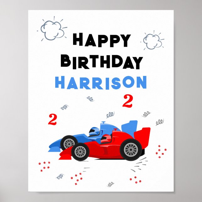 Two Fast 2nd Birthday Kids Racing Cars Name Poster (Front)