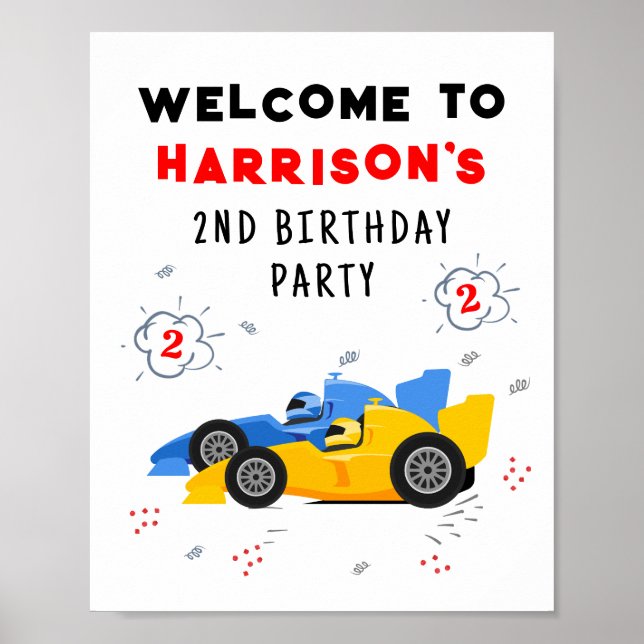 Two Fast 2nd Birthday Kids Racing Cars Name Poster (Front)