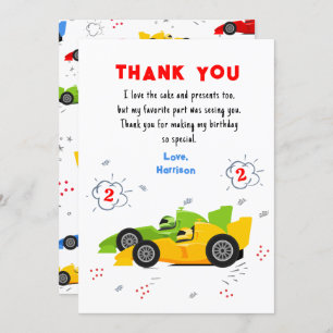 Two Fast 2nd Birthday Racing Cars Thank You Card