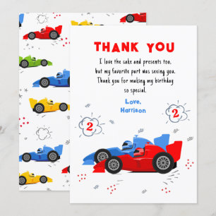 Two Fast 2nd Birthday Racing Cars Thank You Card