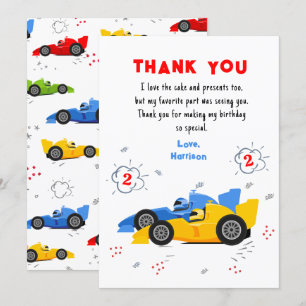 Two Fast 2nd Birthday Racing Cars Thank You Card