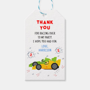 Two Fast 2nd Birthday Racing Cars Thank You Gift Tags