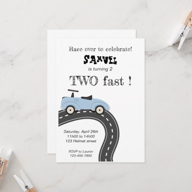 Two fast birthday 2st , template invitations (Front/Back In Situ)