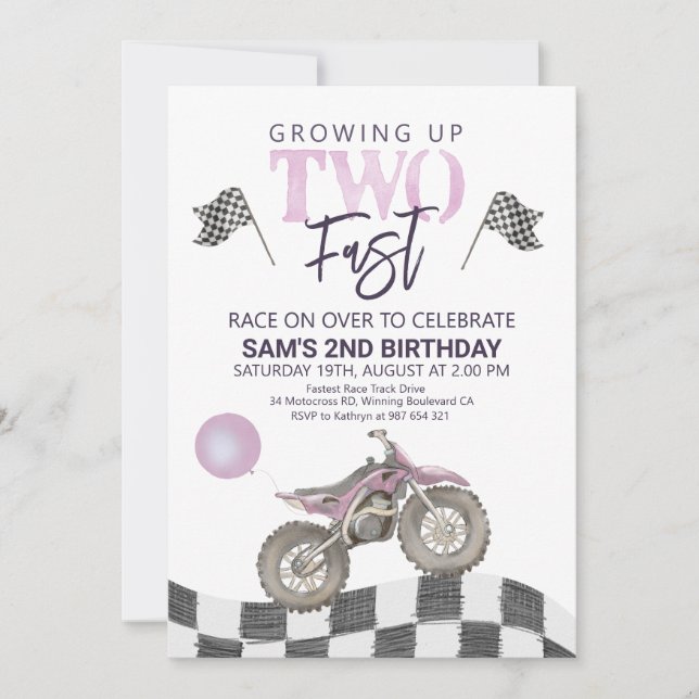 Two Fast Birthday Dirt bike theme Invitation. Invi Invitation (Front)