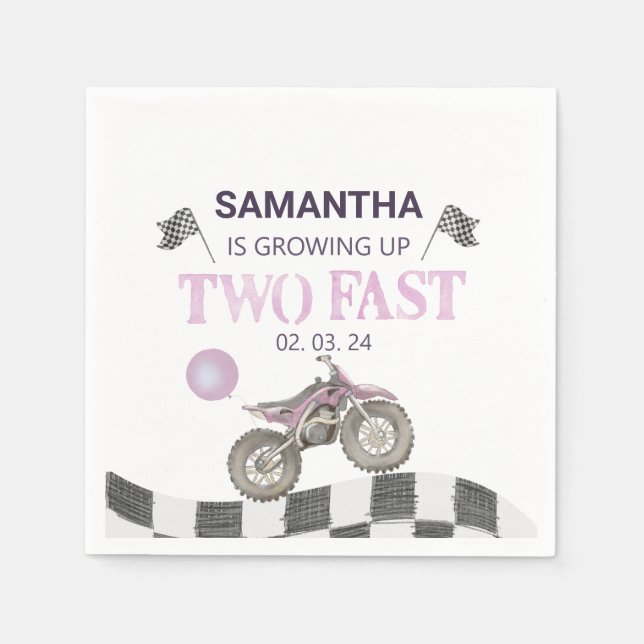 Two Fast Birthday Dirt Bike Theme Napkin (Front)