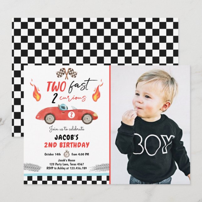 Two Fast Birthday Party Race Car 2nd Birthday Invi Invitation (Front/Back)