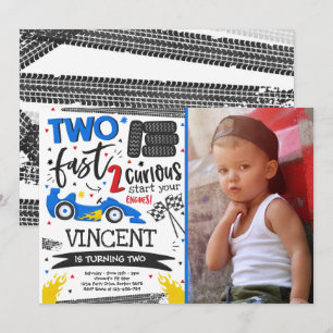 Two Fast Birthday Party Red Race Car 2nd Birthday Invitation