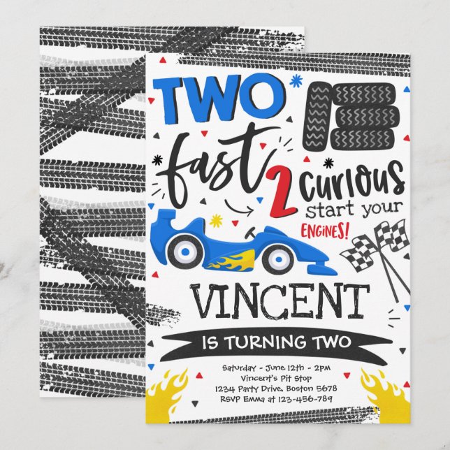 Two Fast Birthday Party Red Race Car 2nd Birthday  Invitation (Front/Back)