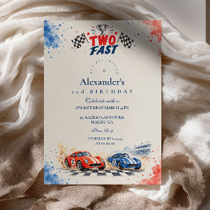 Two Fast Birthday Red Blue Race Cars Invitation