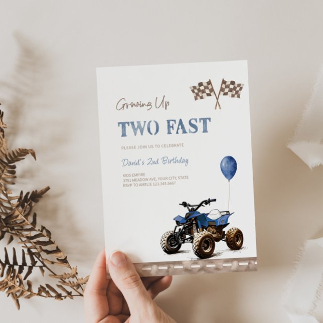 TWO Fast Blue 4 Wheeler Birthday Invitation  (Creator Uploaded)