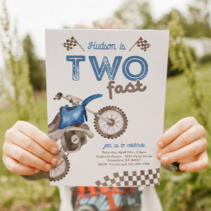 Two Fast Blue Dirt Bike Invitation