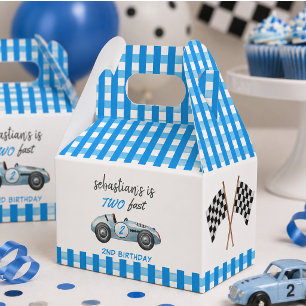 Two Fast Blue Race Car 2nd Birthday Invitation Favor Box