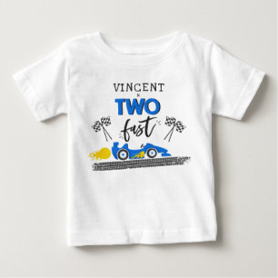Two Fast Blue Race Car 2nd Birthday Party Outfit Baby T-Shirt