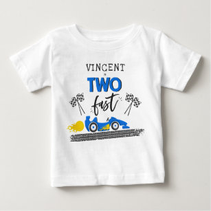 Two Fast Blue Race Car 2nd Birthday Party Outfit Baby T-Shirt