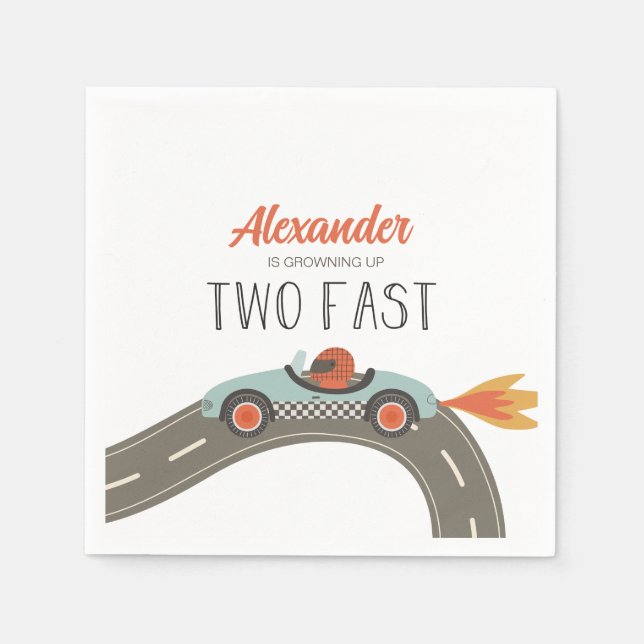 Two Fast BLUE Race Car Birthday Napkins (Front)