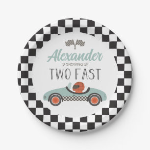 Two Fast blue Race Car Birthday Paper Plate