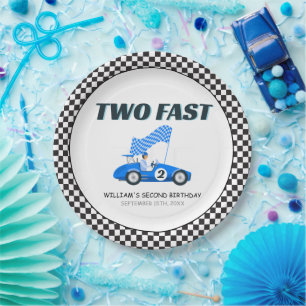 Two Fast Blue Race Car Second Birthday  Paper Plate