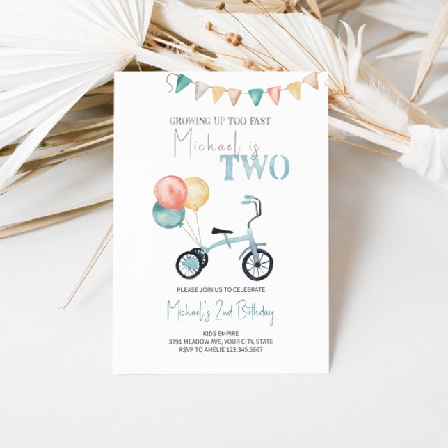 TWO Fast Blue Tricycle Birthday Invitation  (Creator Uploaded)
