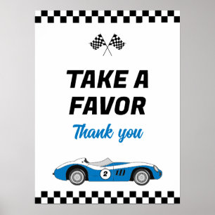 Two Fast Blue Vintage Race Car Birthday Favour Poster
