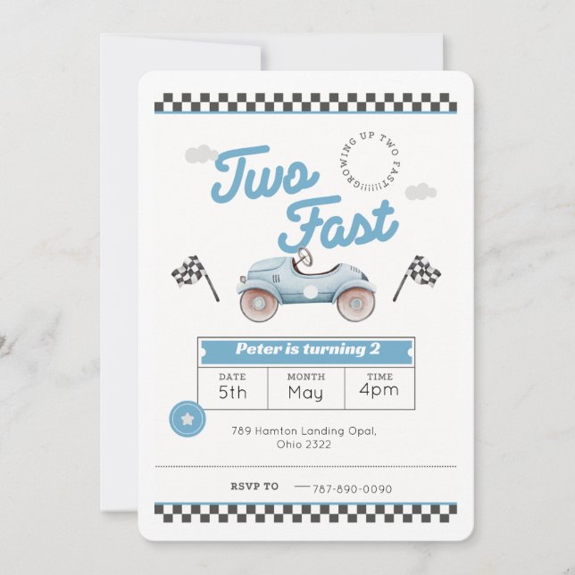 Two fast boy birthday invites  (Front)