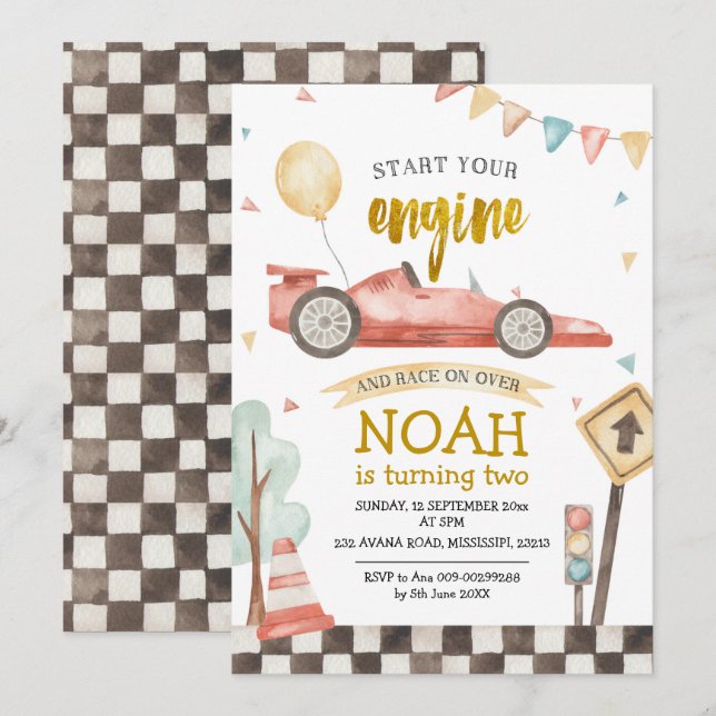 Two Fast Boy Birthday Racing Invitation (Front/Back)