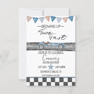 Two Fast Boy Second Birthday Invitation