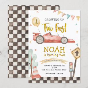Two Fast Boy Second Birthday Racing Invitation