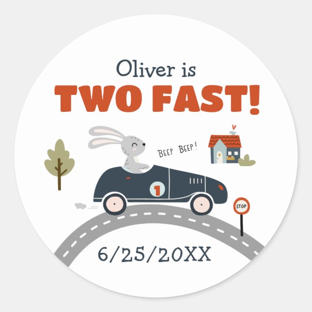 Two Fast Cars 2nd Birthday Stickers (Front)
