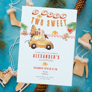 Two Fast Christmas Gingerbread Car B 2nd Birthday Invitation