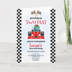 Two Fast Dinosaur Race Car 2nd Birthday Party Invitation