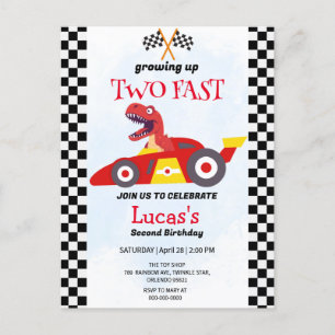 Two Fast Dinosaur Race Car 2nd Birthday Party  Postcard