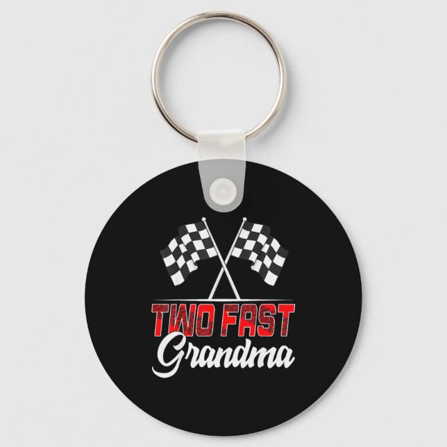Two Fast Grandma Second Birthday Racing Car Family Keychain (Front)