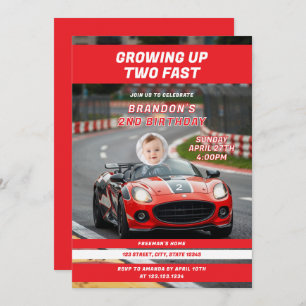 Two Fast Growing Up 2nd Birthday Photo Invitation