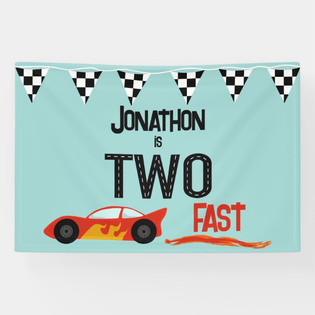 TWO fast kids racecar second birthday party Banner (Horizontal)