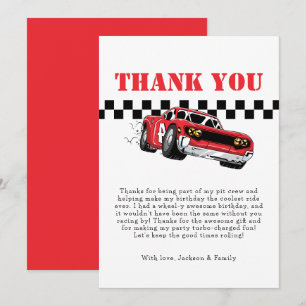 Two Fast Modern Red Race Car Boy 2nd Birthday Thank You Card
