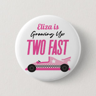 Two Fast Pink Race Car 2nd Birthday Party 2 Inch Round Button