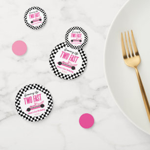 Two Fast Pink Race Car 2nd Birthday Party Confetti