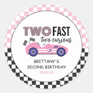 Two Fast Pink Race Car Second Birthday  Classic Round Sticker