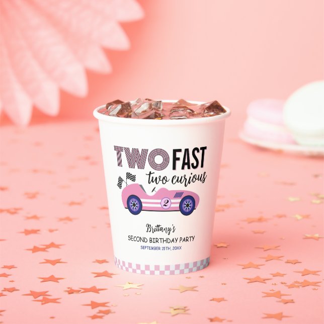 Two Fast Pink Race Car Second Birthday  Paper Cups (Insitu)