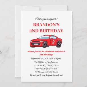 Two Fast Race Car 2nd Birthday Boy  Invitation