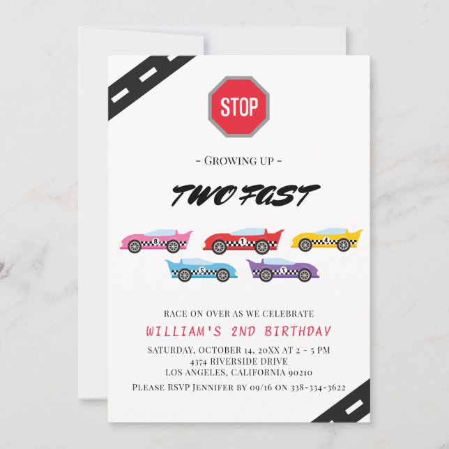 Two Fast Race Car 2nd Birthday Invitation (Front)