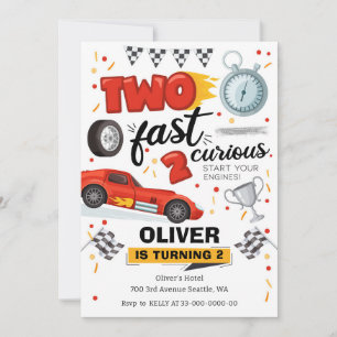 Two Fast Race Car 2nd Birthday Invitation