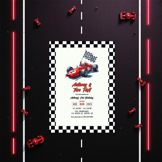 Two Fast Race Car 2nd Birthday Party Invitation (Two Fast Race Car 2nd Birthday Party Invitation)