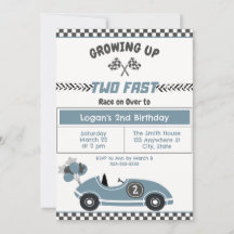 "Two Fast" Race Car 2nd Birthday Party Invitation