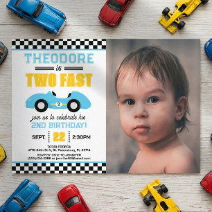 Two Fast Race Car 2nd Birthday Party Photo Invitation
