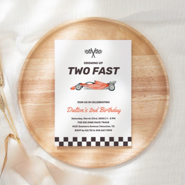 Two Fast Race Car 2nd Boy's Birthday Party Invitation (Creator Uploaded)