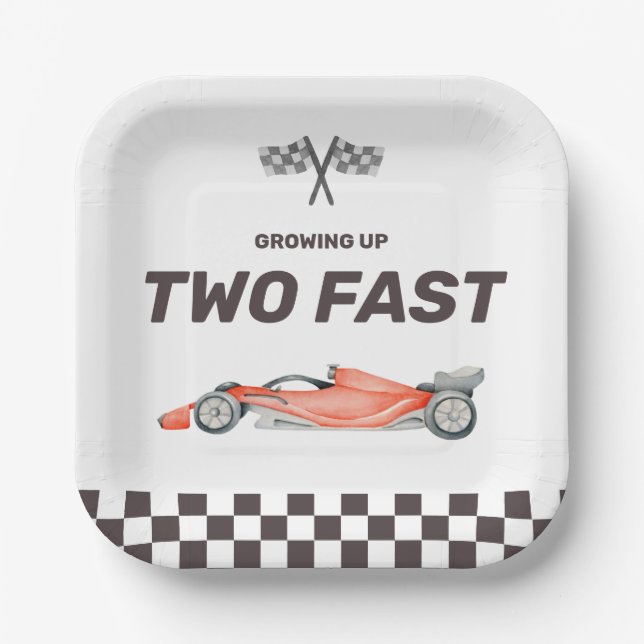 Two Fast Race Car 2nd Boy's Birthday Party Paper Plate (Front)